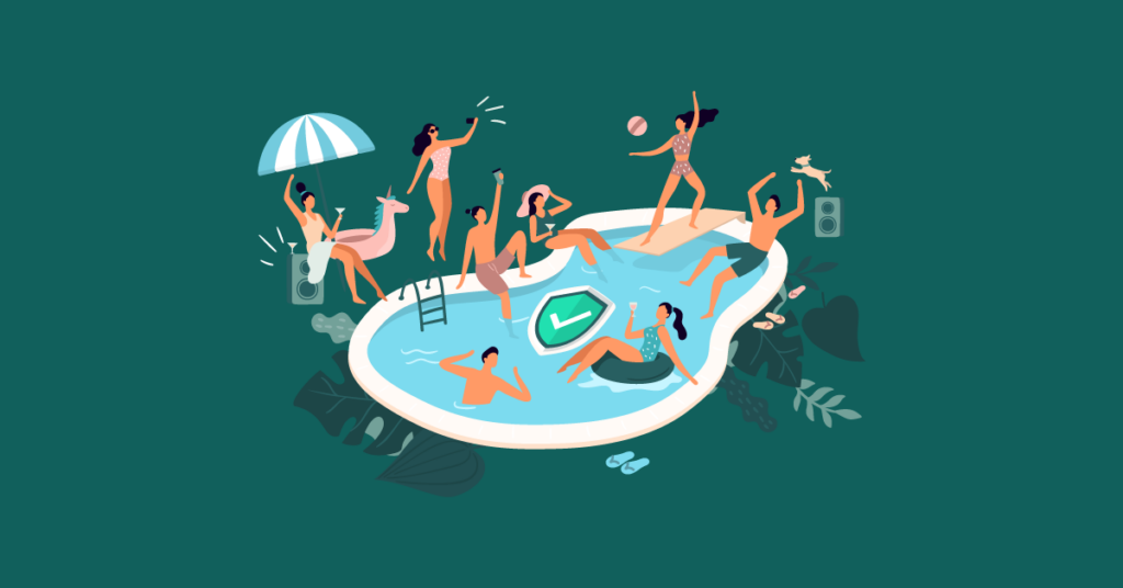 Infographic of people playing at a pool that needs swimming pool insurance coverage