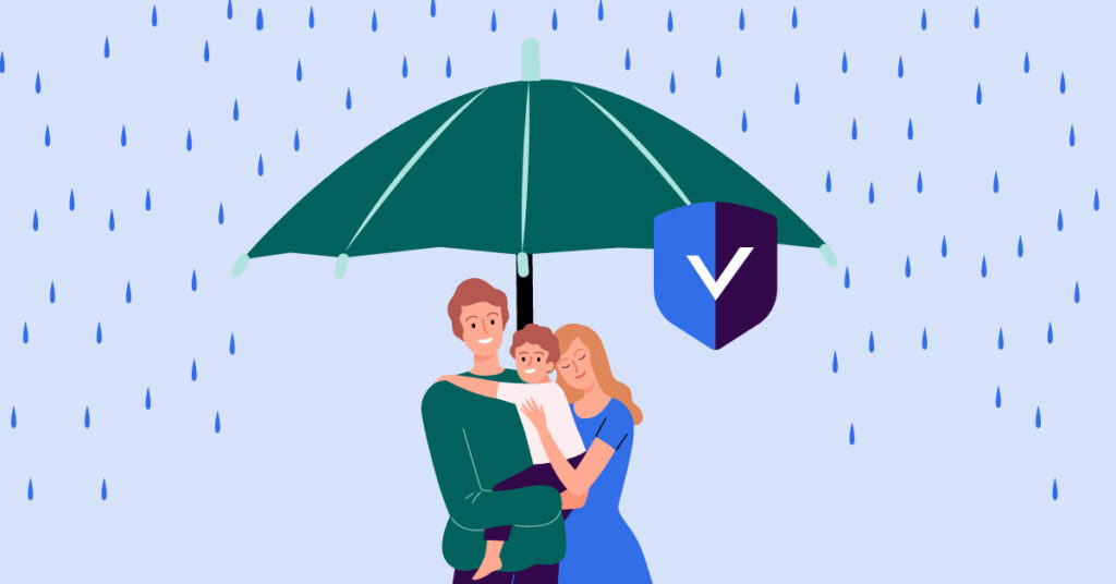 Infographic of a couple under an umbrella looking for life insurance