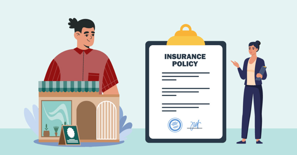 Infographic of a business owner looking into insurance