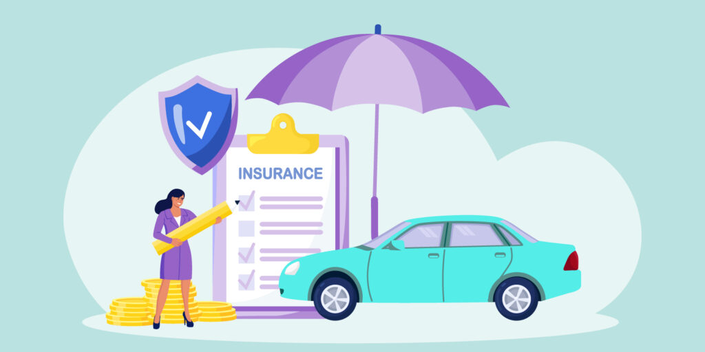 Infographic of a woman with a pencil looking at an auto insurance declarations page