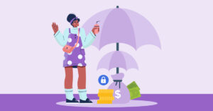 Infographic of a woman holding an umbrella for depicting umbrella insurance