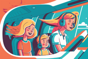 Infographic of a woman and her children on an airplane
