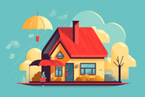 Picture of a house with an insurance umbrella over it