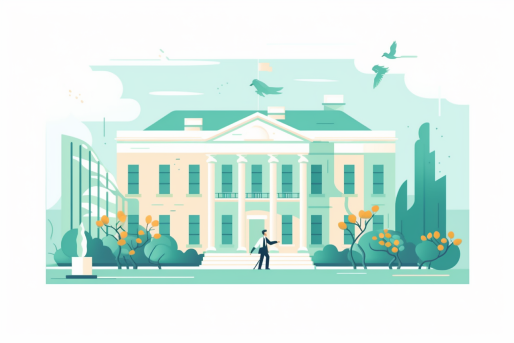 Infographic of a person in a doctor coat in front of the white house